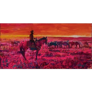 Daybreak for a Cowboy by Jeff Slemons | Gouache On Watercolor Paper Cowboy on horseback at sunrise For Sale