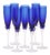 1980s Hand-Blown Crystal Champagne Flutes in Cobalt Blue With Spiral Twisted Clear Stems, Set of 6 For Sale