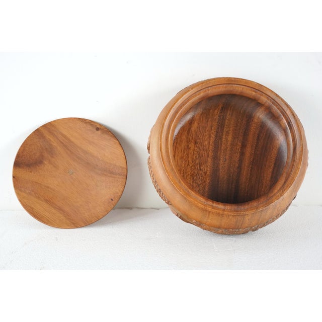 Brown Vintage Asian Hand Carved Wooden Serving Bowl With Lid For Sale - Image 8 of 10