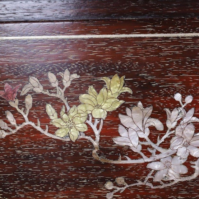 Brown Wooden Plaque With Mother-of-Pearl Bird and Floral Inlay For Sale - Image 8 of 10