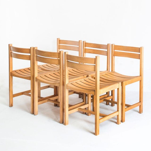 Mid-Century Modern Beech Dining Chairs attributed to André Sornay, France, 1960s, Set of 6 For Sale - Image 3 of 16
