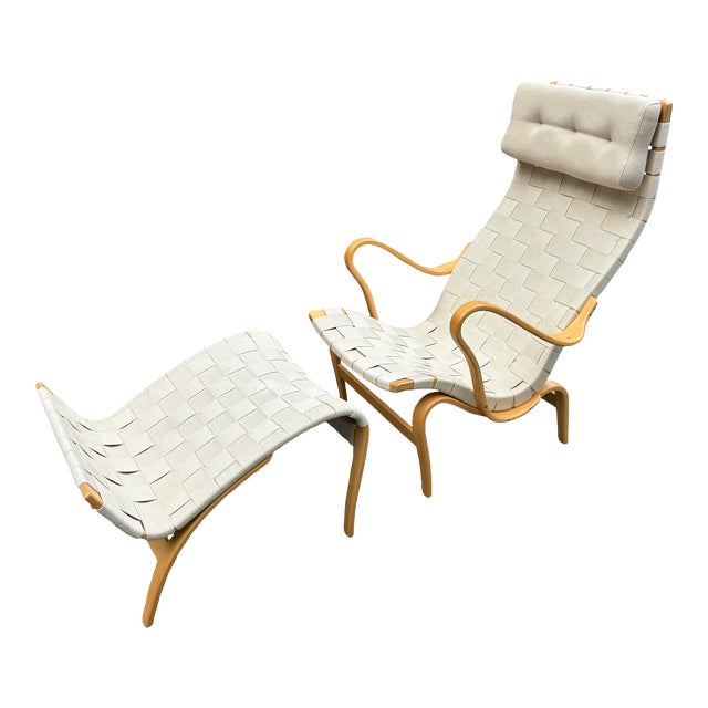 Bruno Mathsson Chaise Lounge and Ottoman For Sale