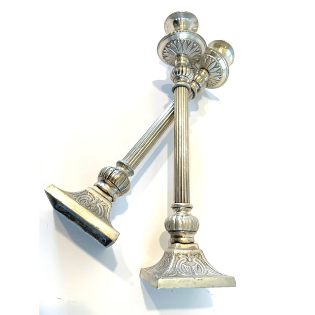 1970s Pair of 1970s Neoclassical Style Silver Plated Candleholders For Sale - Image 5 of 7