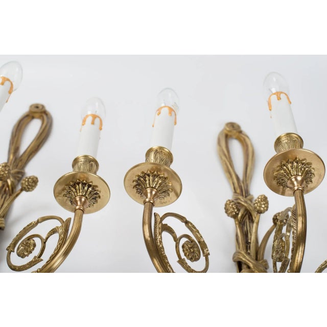 Brass 1940s Brass Candelabra Style 3-Light Wall Sconces - a Pair For Sale - Image 8 of 12