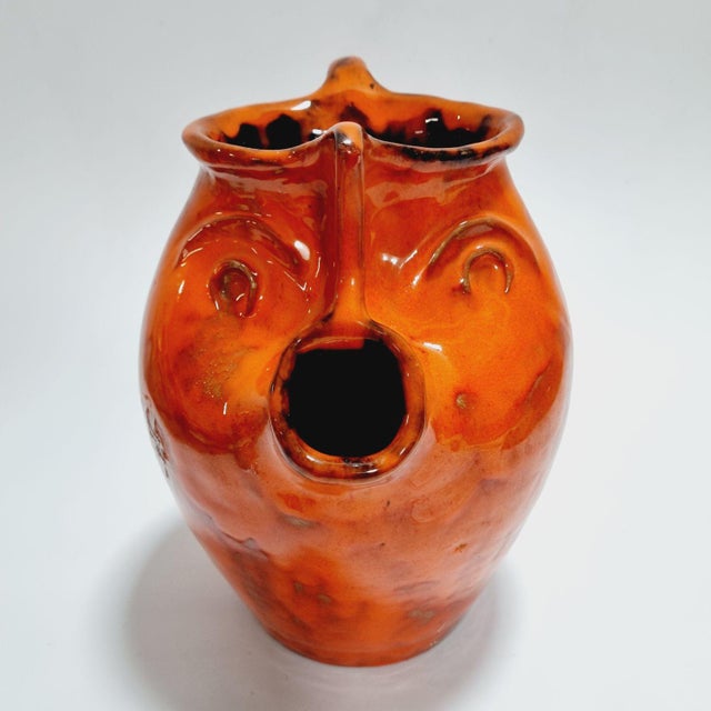 Vintage Orange Glazed Ceramic Face Jug, 1960s For Sale - Image 4 of 15