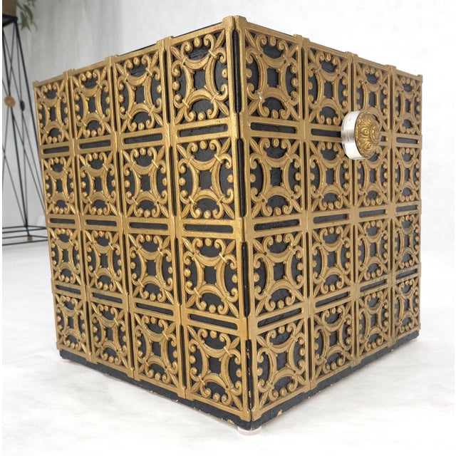 Decorative Brass Pattern Shaped Cube Base Side Table w/ Smoke Mirrored Top MINT For Sale - Image 13 of 13
