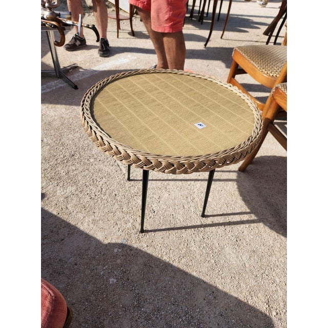 Vintage Round Rattan Side Table For Sale - Image 4 of 5