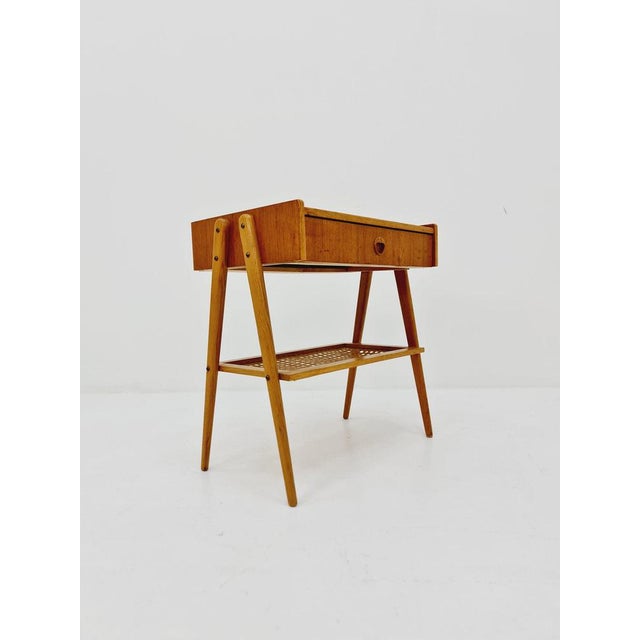Midcentury Danish Nightstand in Rattan and Teak For Sale - Image 4 of 10