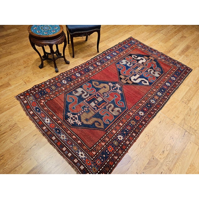 Antique Cloudband Kazak Area Rug, Hand-Knotted Wool, Geometric Design, 1800s For Sale - Image 9 of 10
