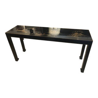 Japanese Black Lacquer Figural Narrow Console Table For Sale