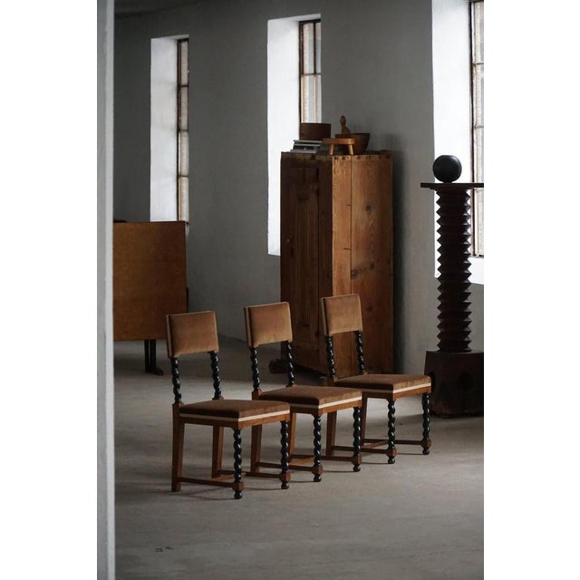 Swedish Grace Baroque Revival Chairs in Brown Velvet, 1940s, Set of 4 For Sale - Image 3 of 18