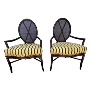 Pair Barbara Barry Oval X-Back Dining Chairs From McGuire For Sale
