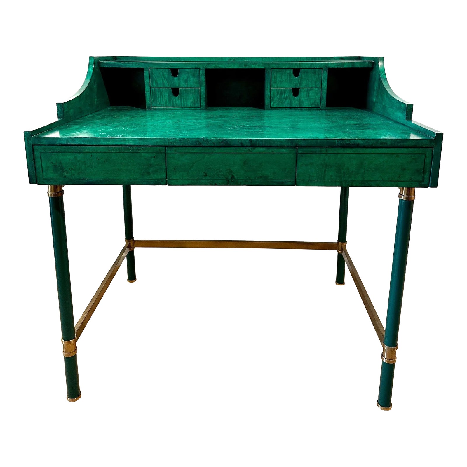 Italian Burl Wood & Brass Desk in Green Malachite Stain Chairish