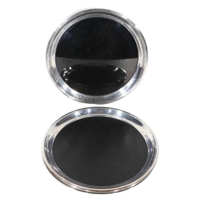 Chrome 4 Black Formica Laminate and Chrome Serving Trays Att. To Crescent For Sale - Image 8 of 9