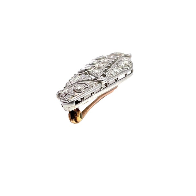 Antique Art Deco Platinum & 14k Yellow Gold Diamonds Studded Brooch For Sale - Image 4 of 9