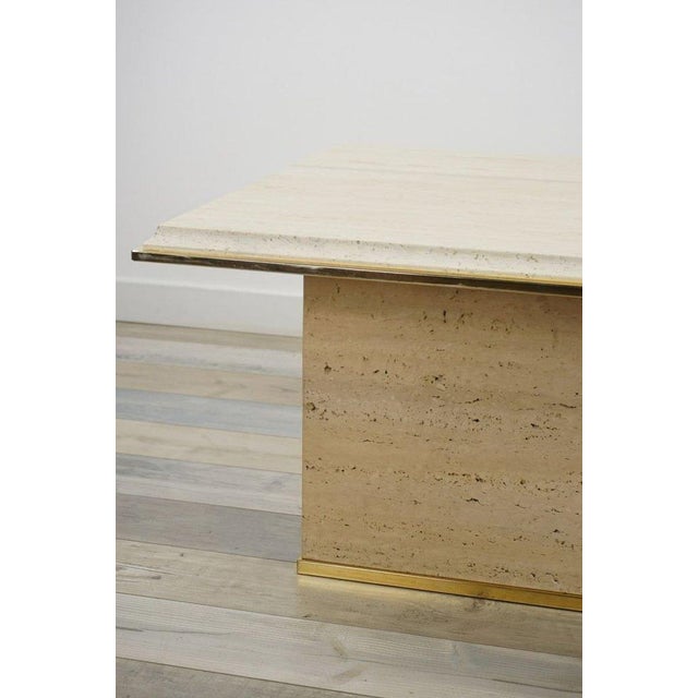 Square Travertine and Brass Coffee Table, 1970s For Sale - Image 4 of 8