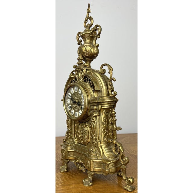Vintage Style Brass Ornate Mantel Clock For Sale - Image 3 of 17