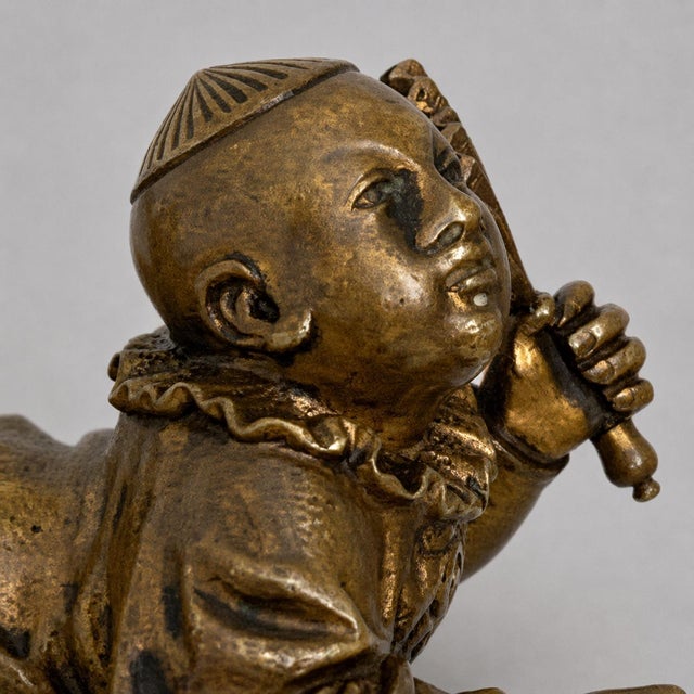 19th Century Japanese Meiji Bronze Reclining Karako Boy Okimono With Articulated Fan For Sale - Image 4 of 12