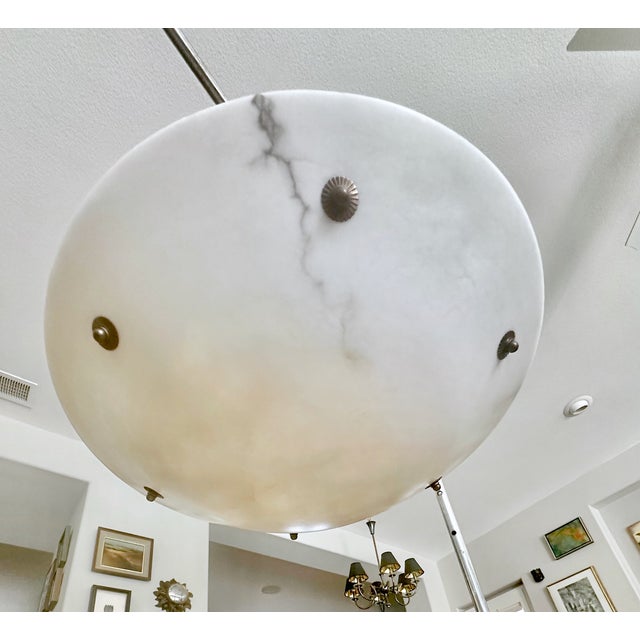 1960s Large French Directoire Style Alabaster Chandelier Pendant Light For Sale - Image 5 of 17