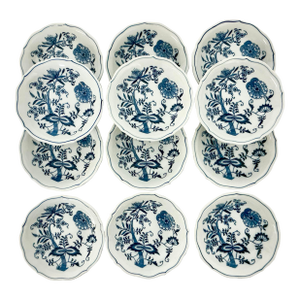 1970s Vintage Japanese Chinoiserie Meissen Blue Danube Dessert/Fruit Bowls - Set of 12