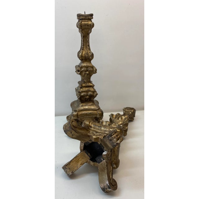 Silver Mid 20th Century Venetian Style Carved Silver Tone Gilt Wood Prickets - a Pair For Sale - Image 8 of 10
