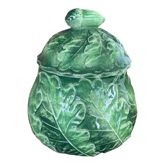 Italian Vietri Foglia Fresca Leaf Majolica Covered Sugar Bowl For Sale