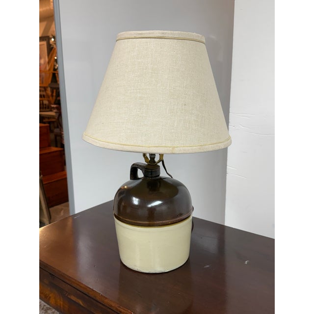 Rustic Two-Tone Ceramic Jug Table Lamp, Vintage For Sale - Image 4 of 12