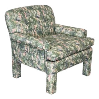 80s/90s Postmodern Parsons Style Arm Chairs, Vintage Lounge Chair, Modern Club Chair, Floral For Sale
