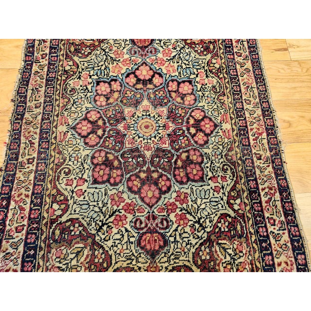 19th Century Persian Kerman Lavar Rug, Hand-Knotted Wool, Floral Pattern, Ivory & Burgundy, 2x3 For Sale - Image 4 of 9