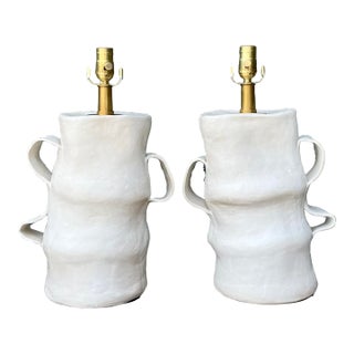Vintage Artisan Slab Built Pottery Lamps - A Pair For Sale