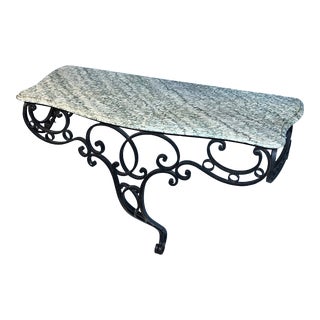 Early 20th Century French Wrought Iron Console Table With Shaped Green Marble Top For Sale