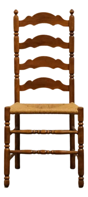 High End Vintage Solid Hard Rock Maple Colonial Early American Ladder Back Dining Side Chair W. Rush Seat