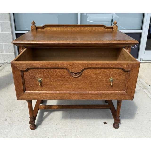 Early 20th Century Early 20th Century J.B. Van Sciver Co. Refinished Antique Oak Server & Turned Legs For Sale - Image 5 of 12