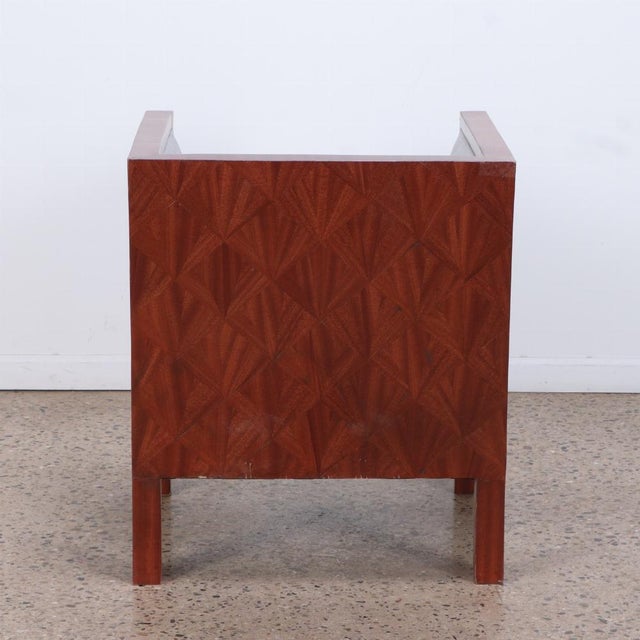 Jean-Michel Frank Pair of Mahogany and Upholstered Cube Chairs, in the Manner of Jean Michel Frank For Sale - Image 4 of 6