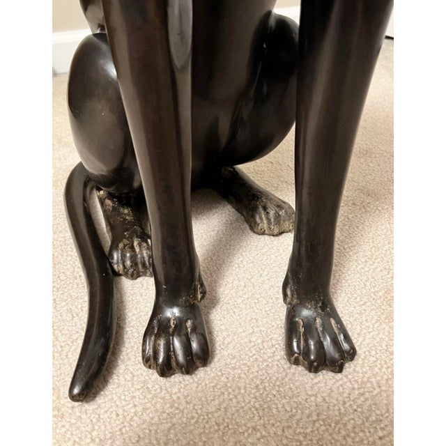 Mid 20th Century Large Bronze Art Deco Egyptian Revival Cat Sculpture 24.5” For Sale - Image 11 of 12