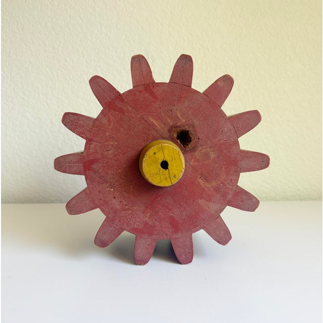Brick Red Large Antique Industrial Wooden Gear Molds, a Pair, Late 19th Century For Sale - Image 8 of 13