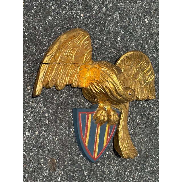 Early 20th Century Early 20th C. American Gilt Wood Carved Eagle + Shield Patriotic Icon For Sale - Image 5 of 10