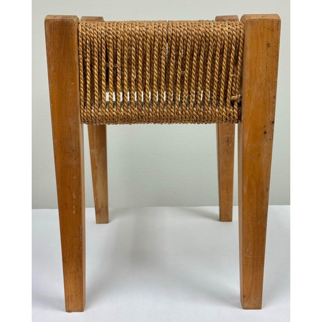 Vintage Woven Rope Seat Wood Stool For Sale - Image 4 of 12