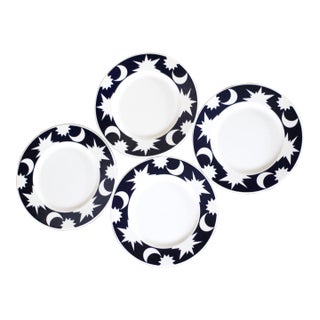 Pagnossin Ironstone Set of 4 Cobalt Blue With Stars and Moons Salad Plates For Sale