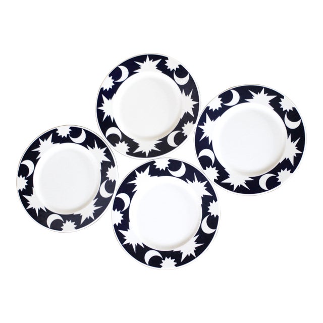 Pagnossin Ironstone Set of 4 Cobalt Blue With Stars and Moons Salad Plates For Sale