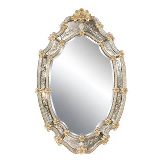 Venetian Mirror Large Early 20th Century Murano Crystal and Glass Venetian Style Mirror For Sale