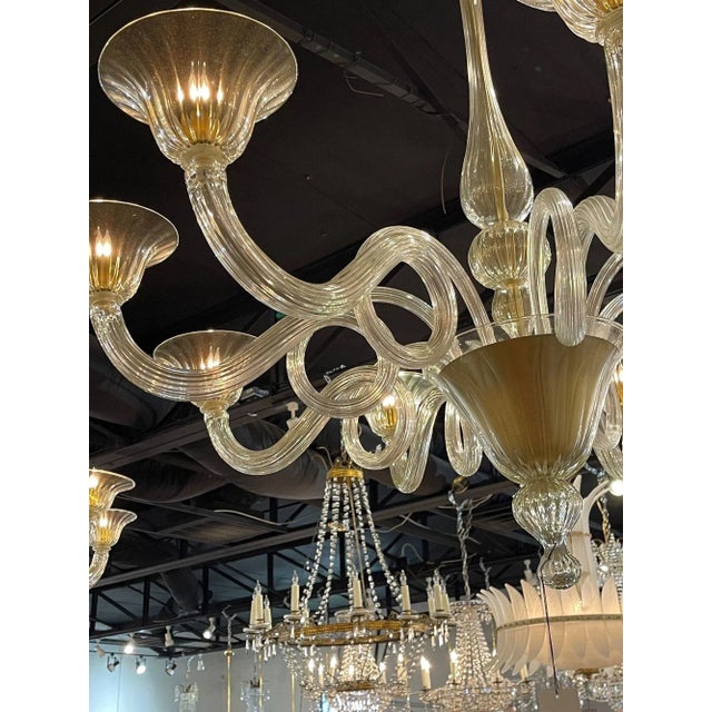 Pair of Early 21st Century Gold Murano Glass Chandeliers For Sale - Image 4 of 10