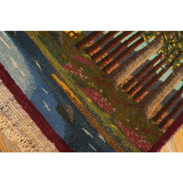 Brown 1920s Multicolor Scene Pictorial Antique Persian Kashan Rug 2'2'' X 3'8'' Handknotted Wool Carpet For Sale - Image 8 of 13