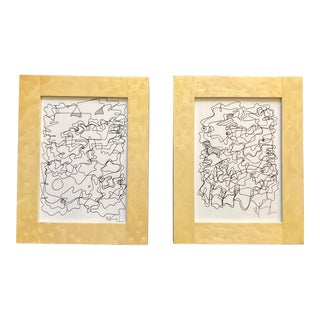 1980’s Two Original Wayne Cunningham Abstract Pen and Ink Drawings - Set of Two For Sale