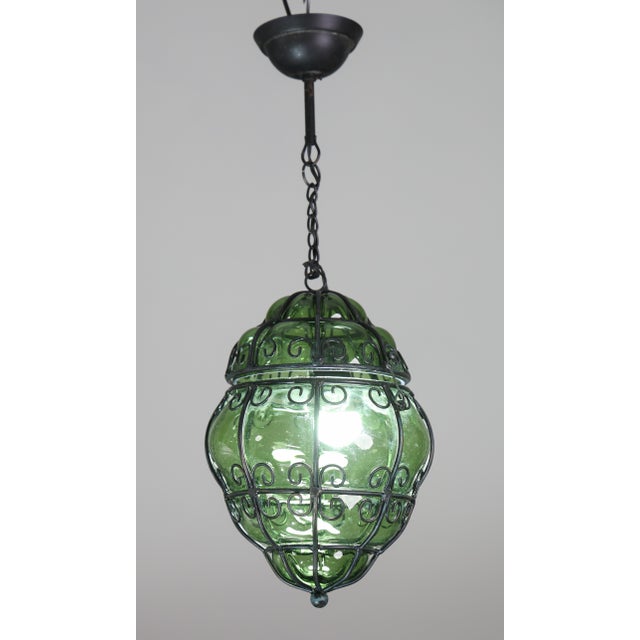 1970s Wonderful Green Colour Venetian Lantern, Seguso Murano Glass - Set of 2 For Sale - Image 9 of 12