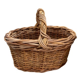 Vintage Rustic Woven Basket For Sale