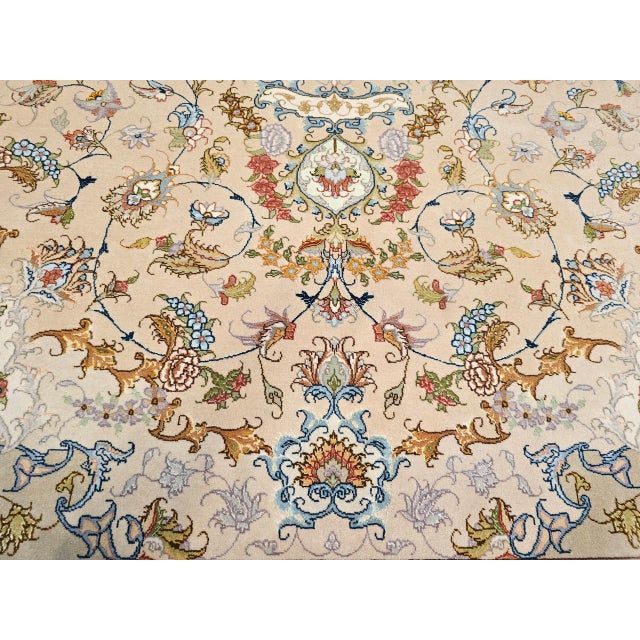 Persian Persian Tabriz Rug, Hand-Knotted Wool & Silk, Floral Design Taupe & Pale Green, 7x10 For Sale - Image 3 of 18