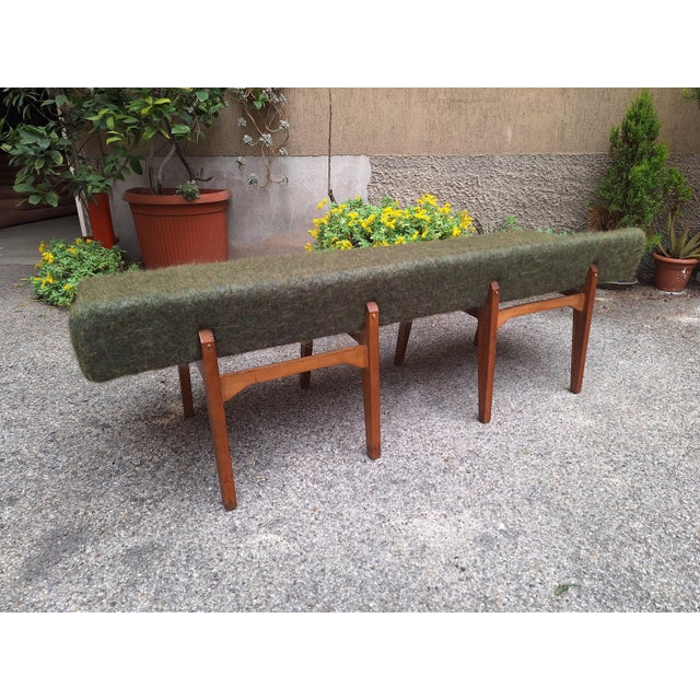 Bench in Light Wood with Green Fabric, 1960s For Sale - Image 9 of 14