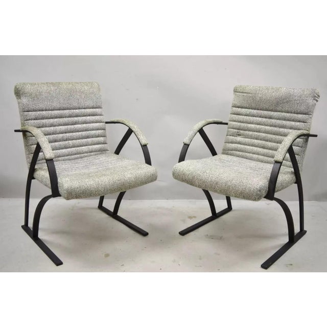 Late 20th Century Vintage Mid Century Art Deco Metal Lounge Arm Chairs by Cal-Style (A) - A Pair For Sale - Image 12 of 12