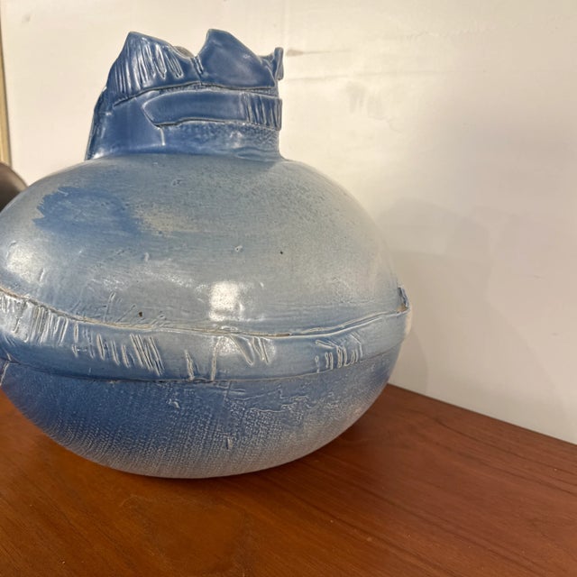 Large Ceramic Abstract Blue Vase For Sale - Image 4 of 8